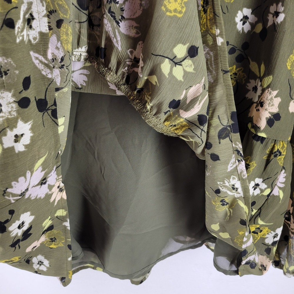 Madewell Floral Peplum Blouse Womens L Olive Green Long Sleeve Boho Romantic - Picture 6 of 7